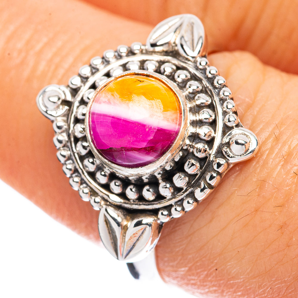 Kingman Pink Dahlia Turquoise Ring Size 8.25 (925 Sterling Silver) R3195