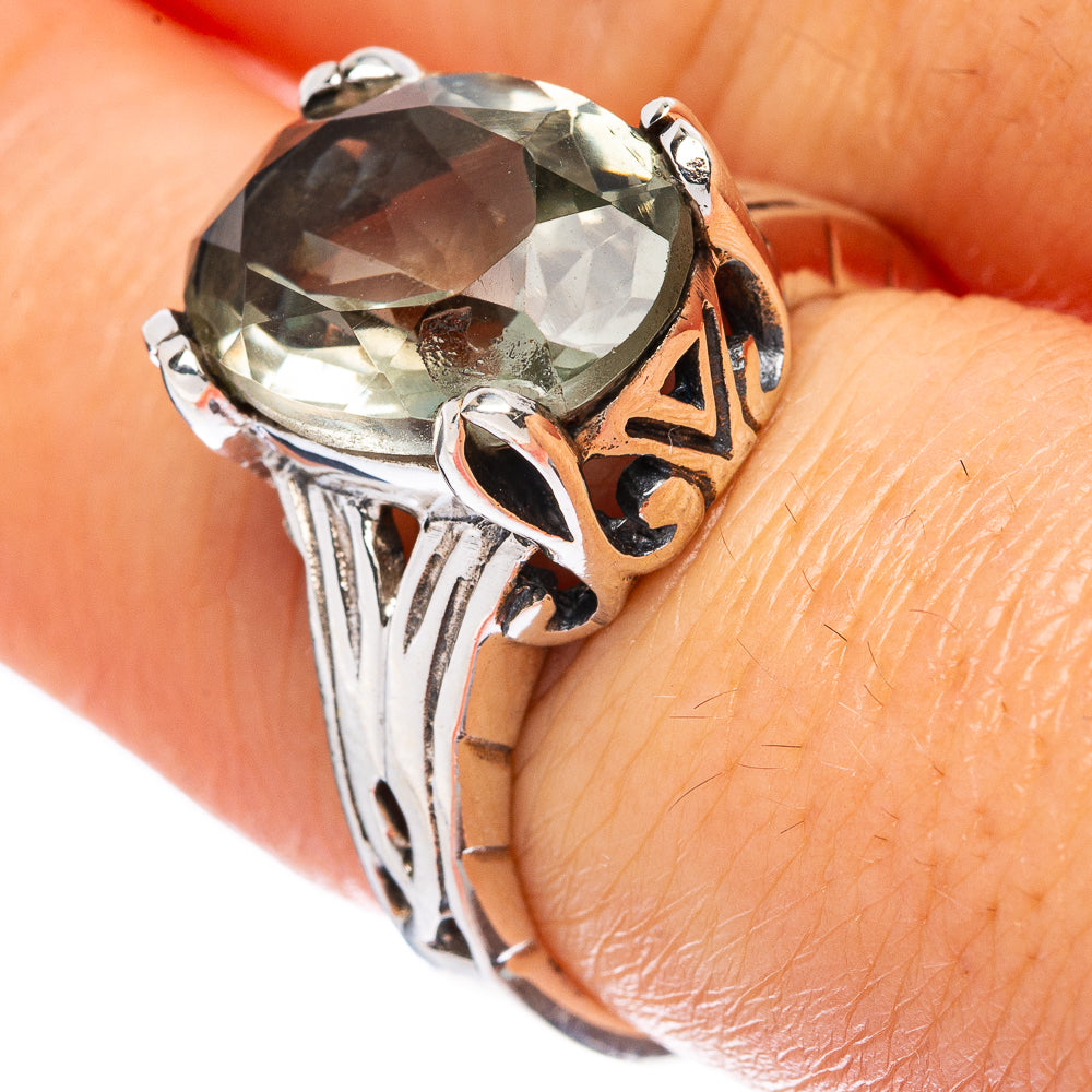 Faceted Green Amethyst Ring Size 7.75 (925 Sterling Silver) R3356