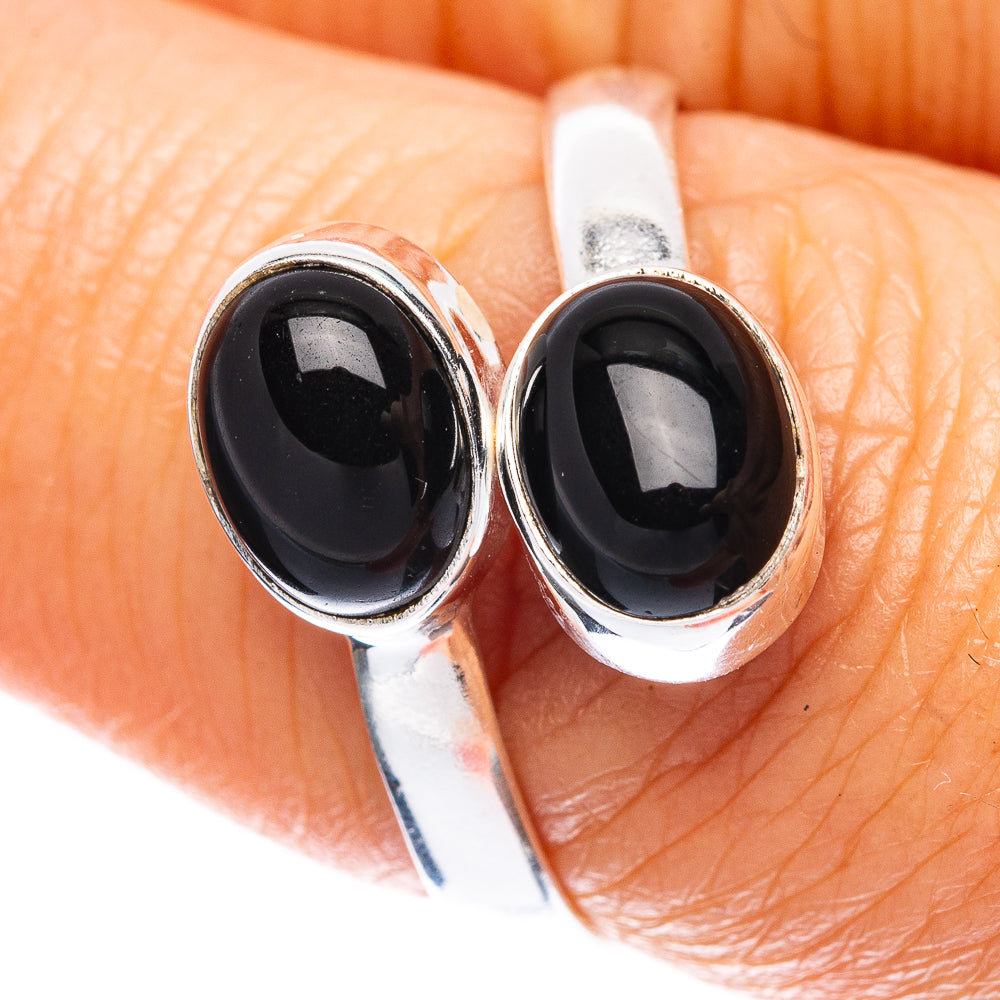 Black Onyx Dainty Ring Size 8 Adjustable (925 Sterling Silver) R5134