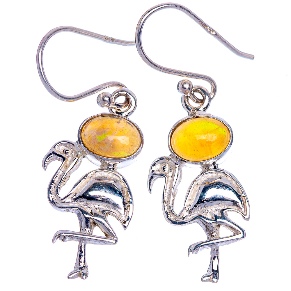 Rare Ethiopian Opal Flamingo Earrings 1 3/8" (925 Sterling Silver) E1029