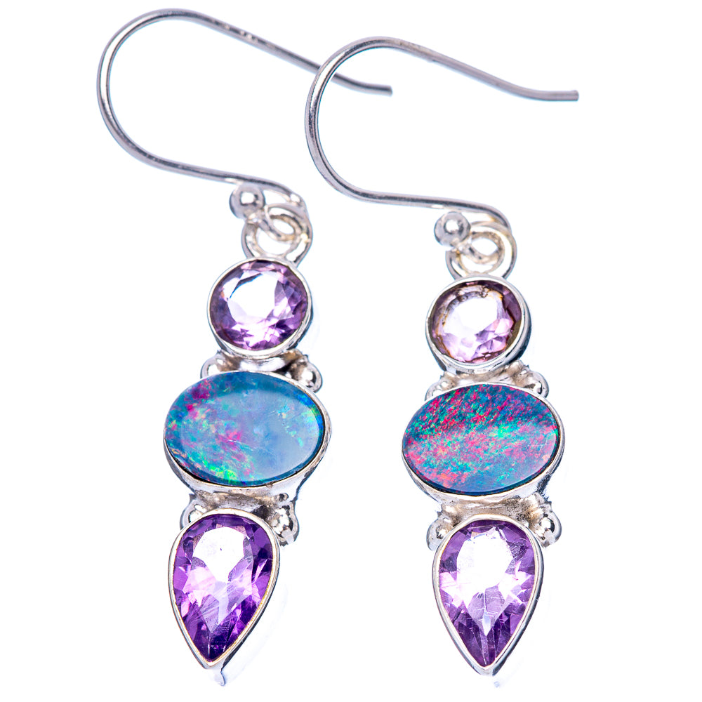 Rare Doublet Opal, Amethyst Earrings 1 1/2" (925 Sterling Silver) E1517