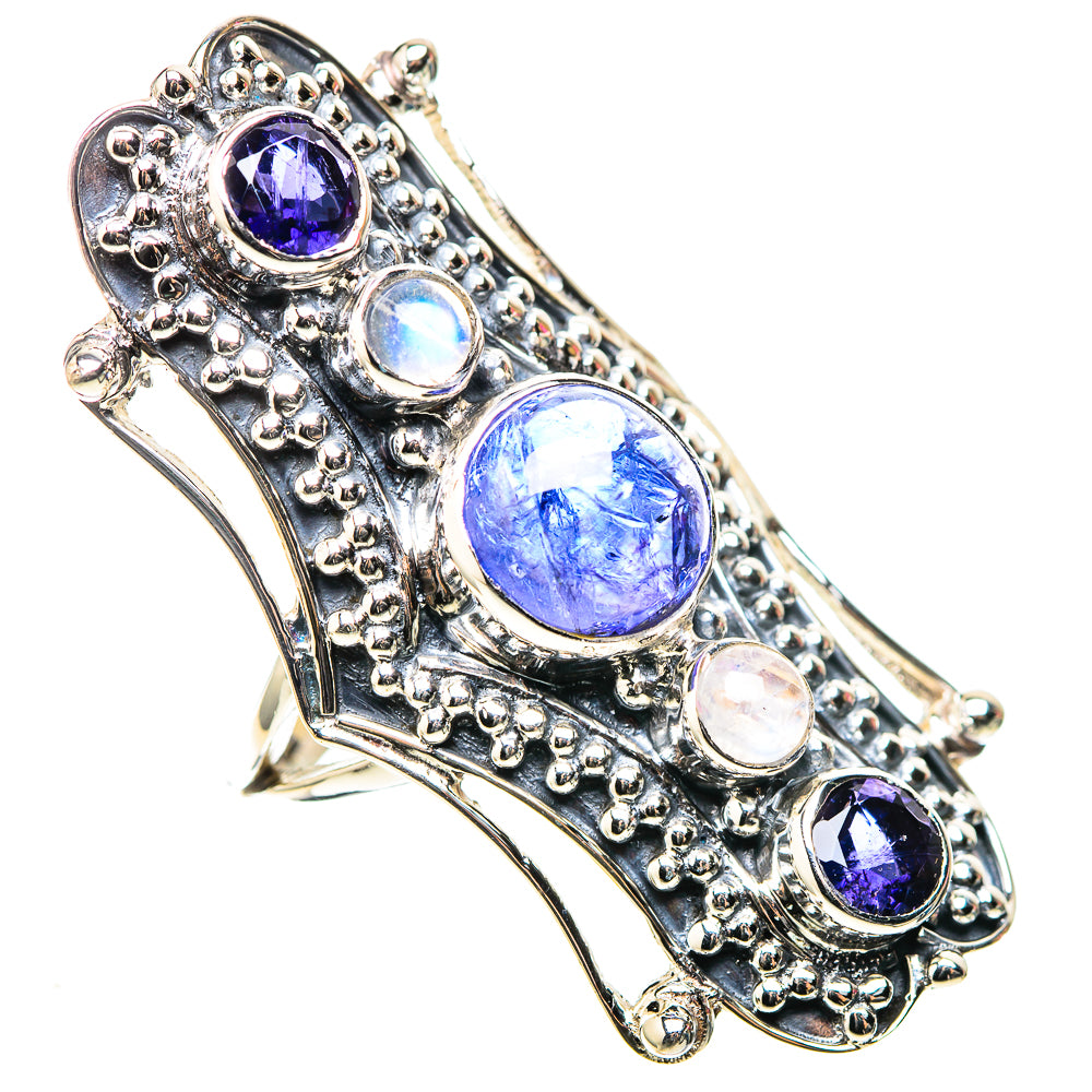 Signature Large Natural Tanzanite, Rainbow Moonstone Ring Size 6.25 (925 Sterling Silver) RING138288