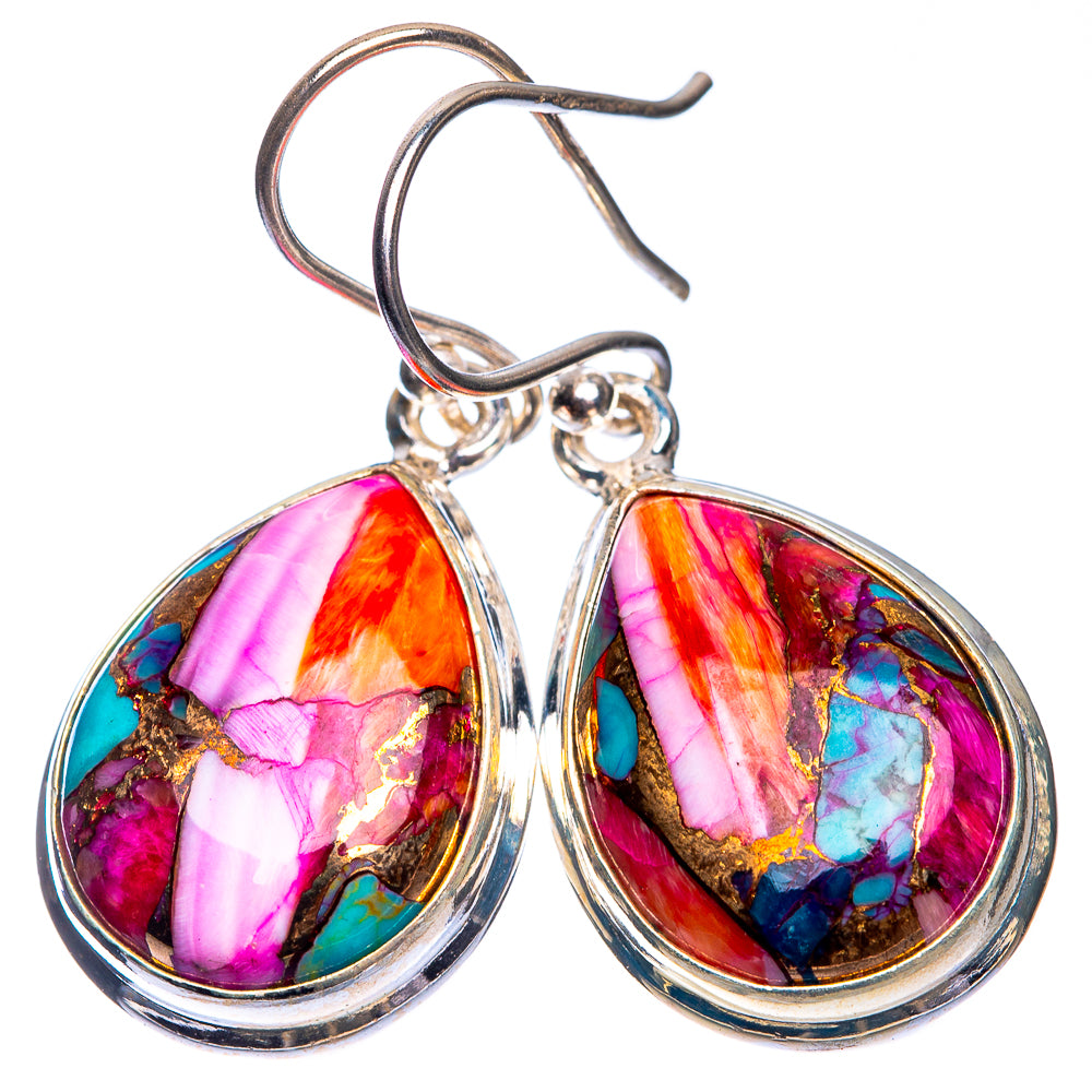 Kingman Pink Dahlia Turquoise Earrings 1 3/8" (925 Sterling Silver) E432615