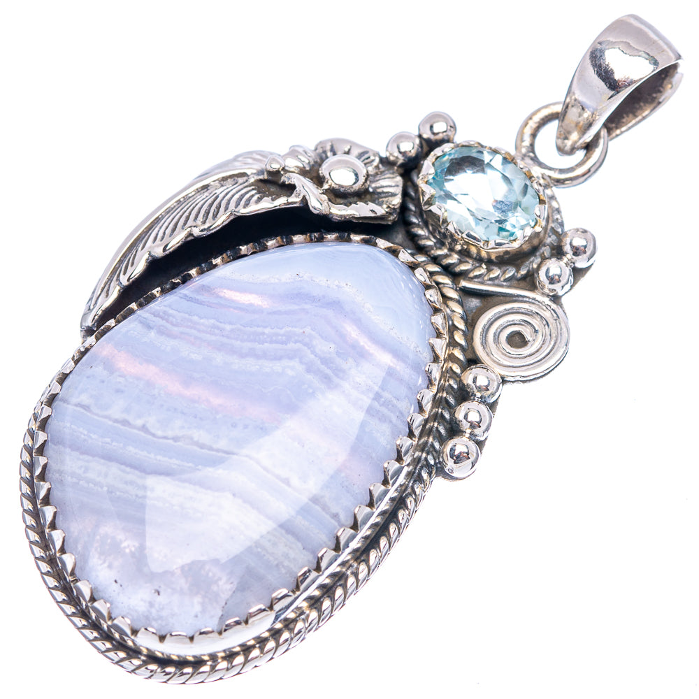 Premium Blue Lace Agate Pendant 2" (.925 Sterling Silver)