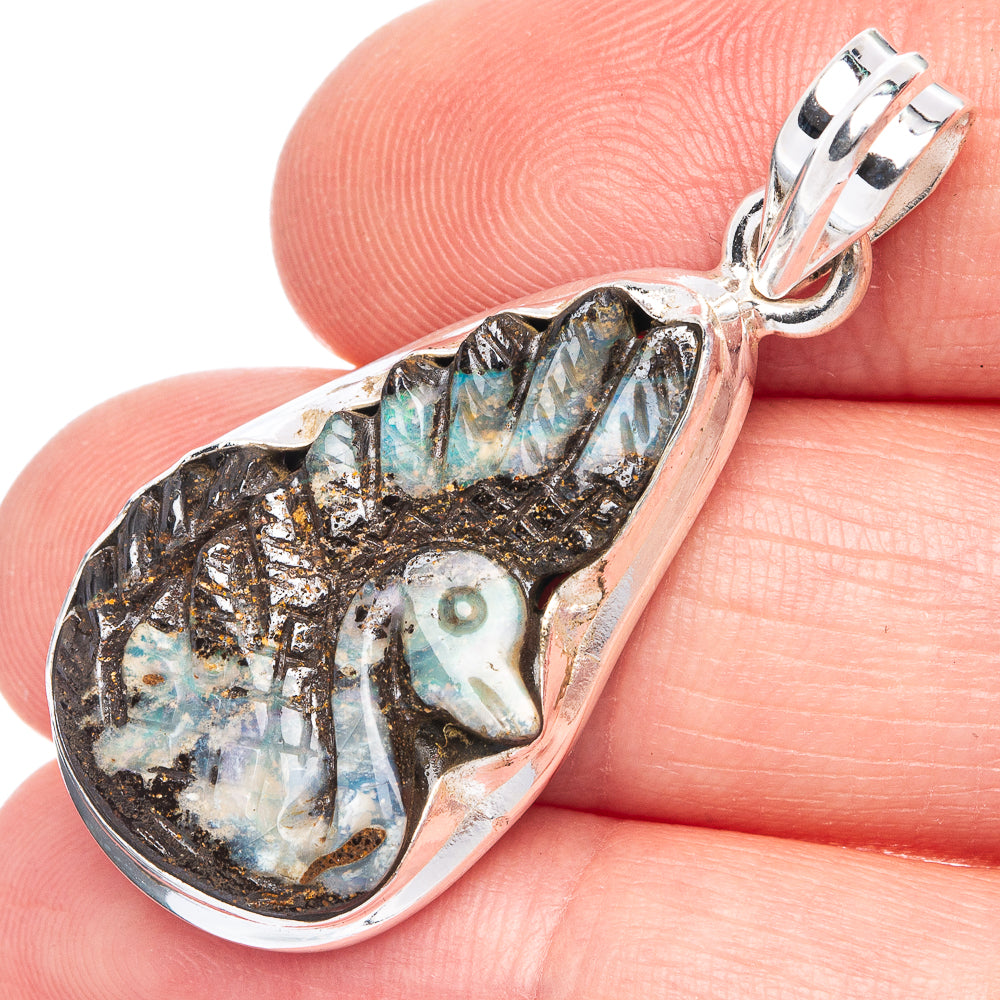 Boulder Opal Swan Pendant 1 5/8" (925 Sterling Silver) P40178