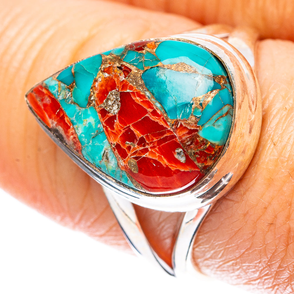 Turquoise And Coral Ring Size 8 (925 Sterling Silver) R4098