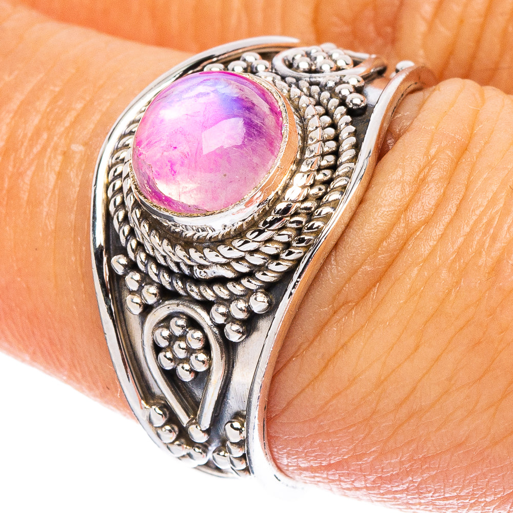 Pink Moonstone Ring Size 7.25 (925 Sterling Silver) R7905