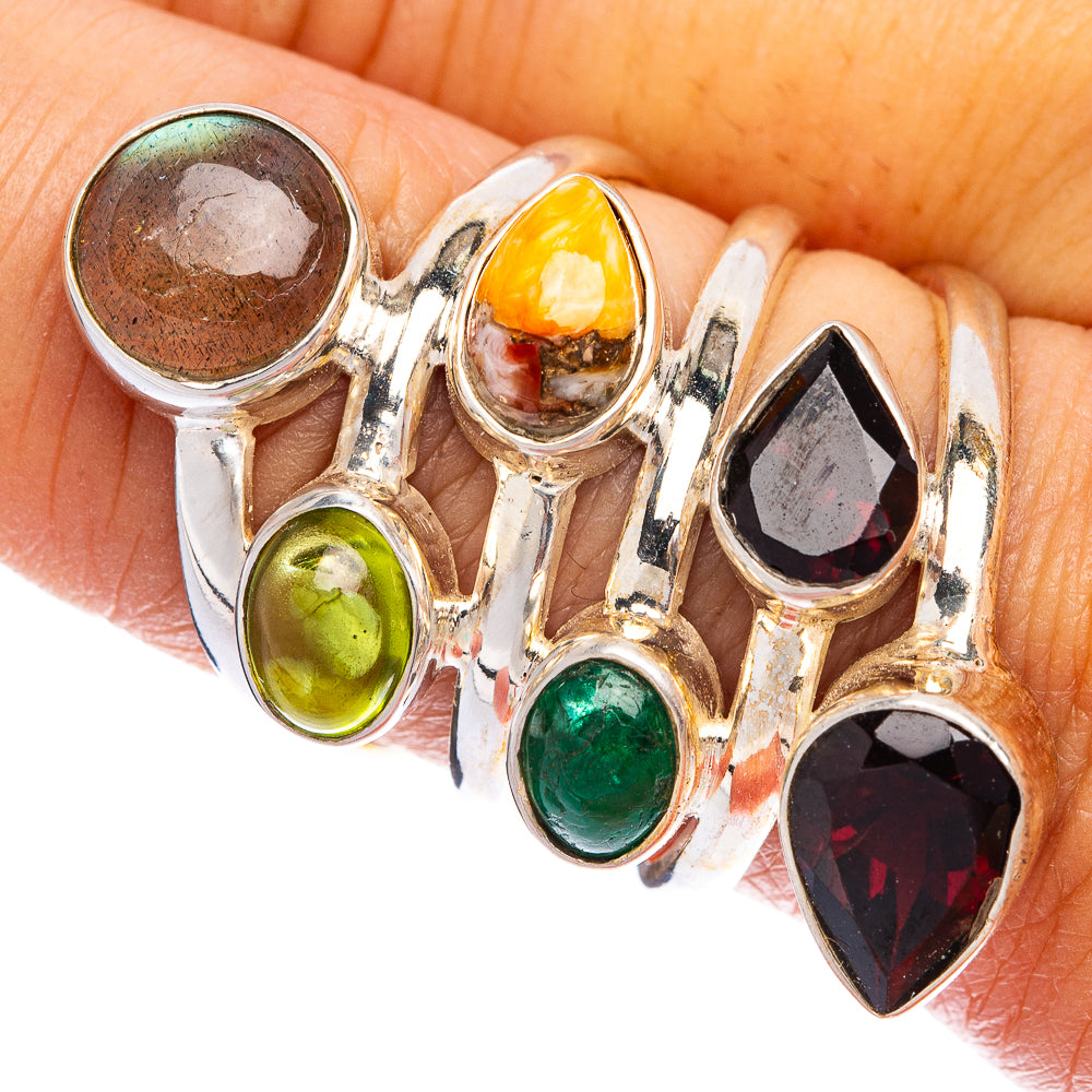 Large Labradorite, Garnet, Emerald, Peridot, Orange Copper Composite Turquoise Ring Size 8.75 (925 Sterling Silver) R145305