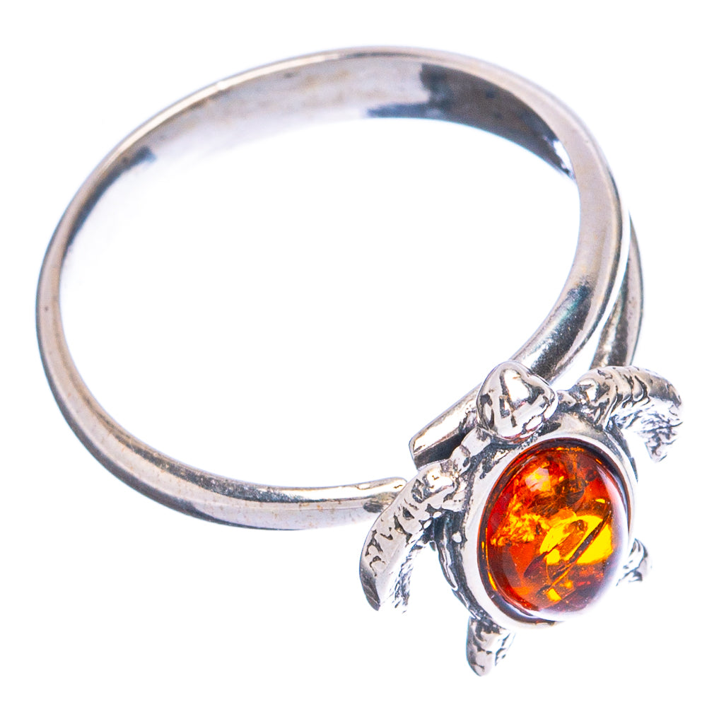 Baltic Amber Sea Turtle Ring Size 4 Adjustable (.925 Sterling Silver)