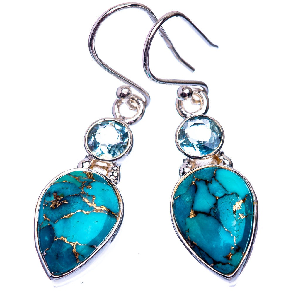 Blue Copper Composite Turquoise, Blue Topaz Earrings 1 1/2" (925 Sterling Silver) E432449