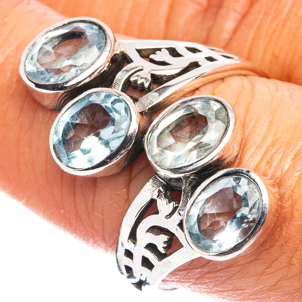 Faceted Blue Topaz Ring Size 9 (.925 Sterling Silver)