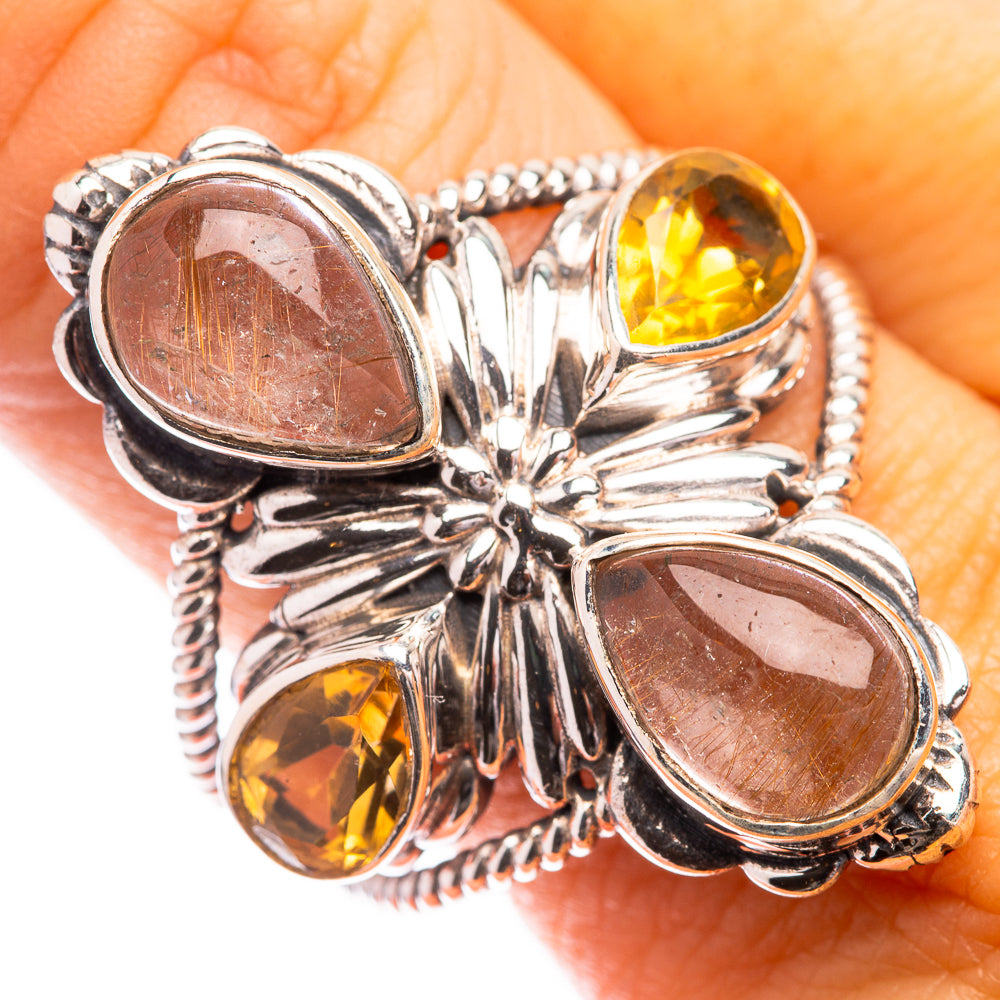 Large Rutilated Quartz, Citrine Ring Size 10.75 (925 Sterling Silver) R141373
