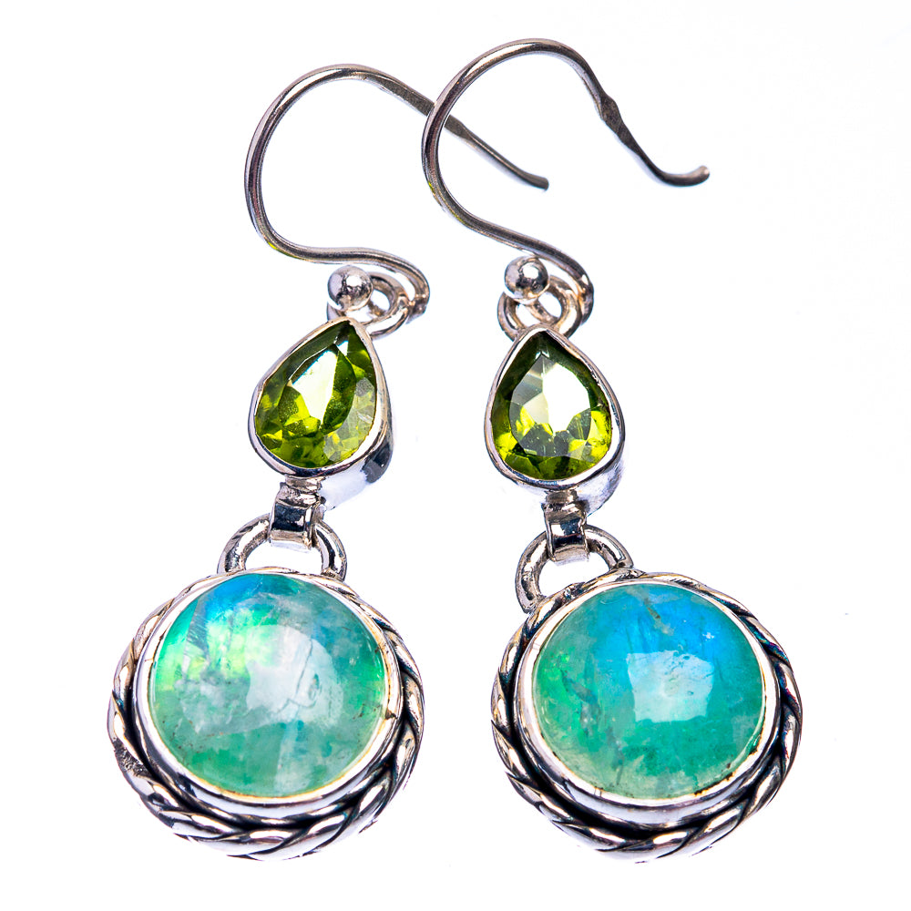 Green Moonstone, Peridot Earrings 1 1/2" (925 Sterling Silver) E432391