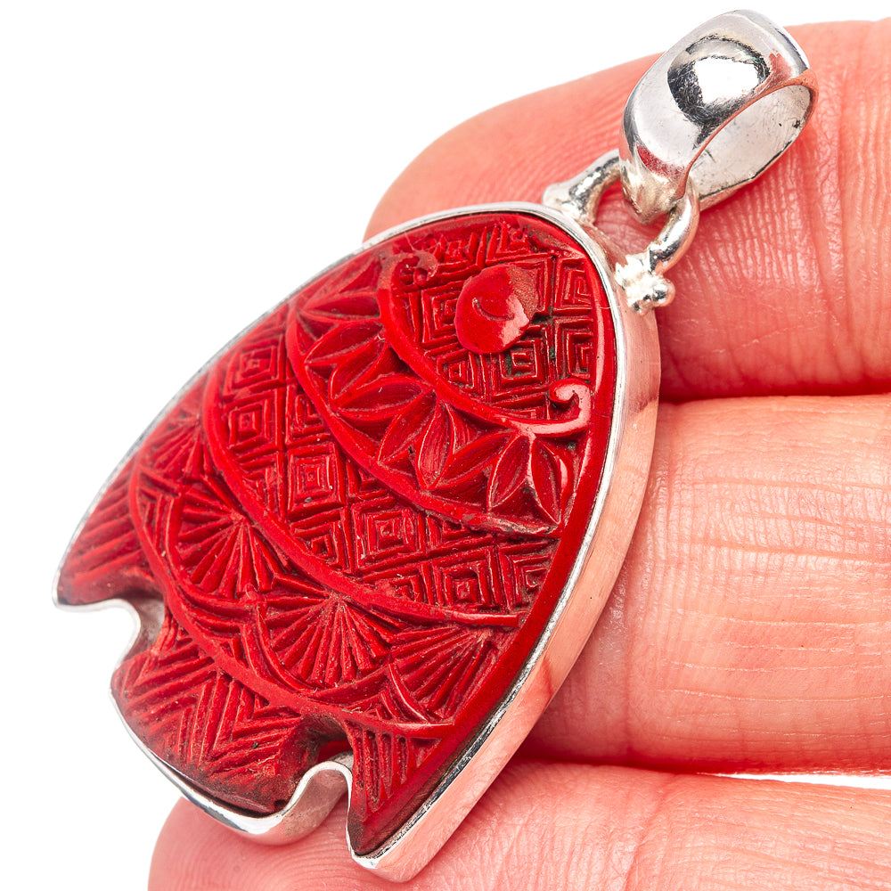 Cinnabar Pendant 1 5/8" (.925 Sterling Silver)