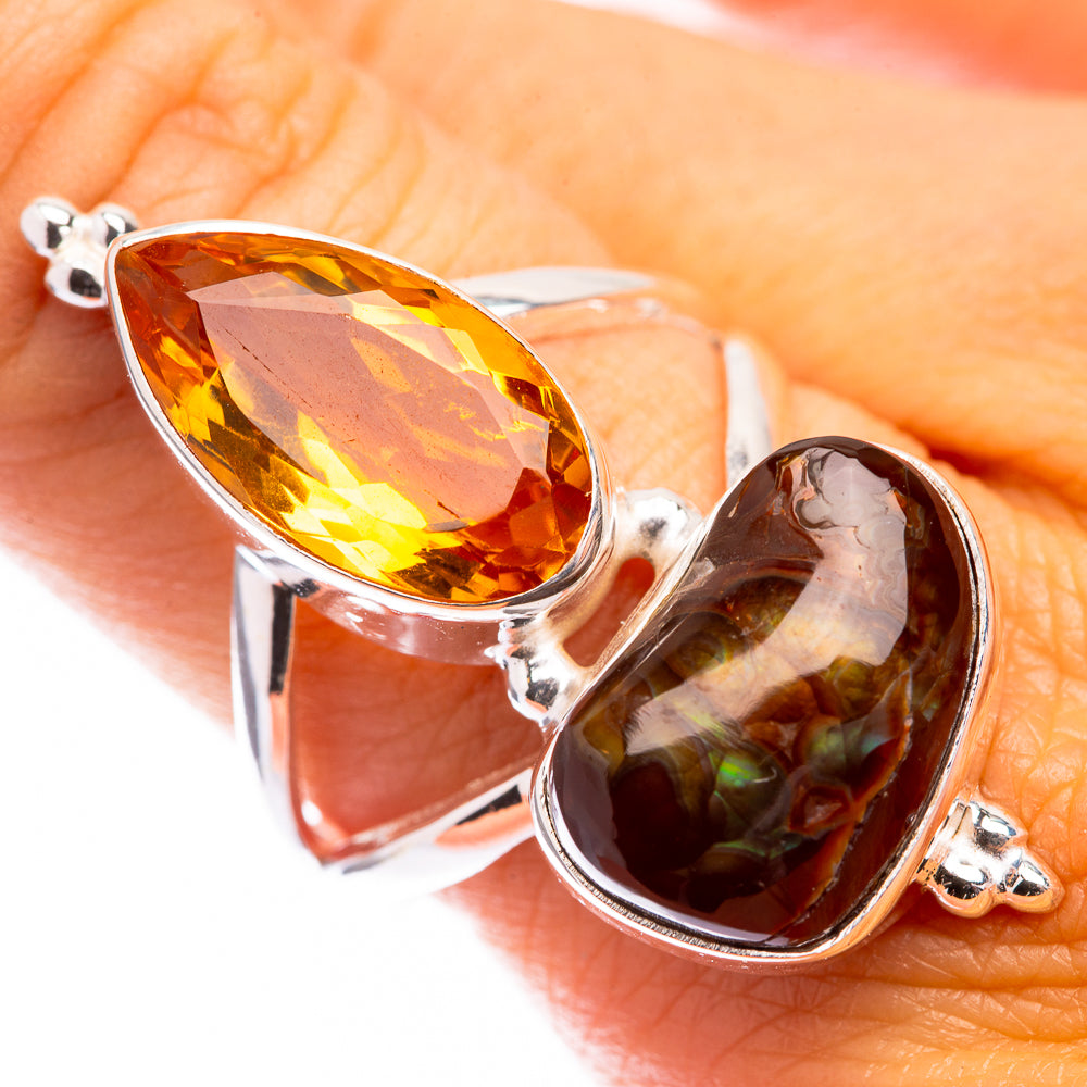 Large Mexican Fire Agate, Citrine Ring Size 9 (925 Sterling Silver) R141452