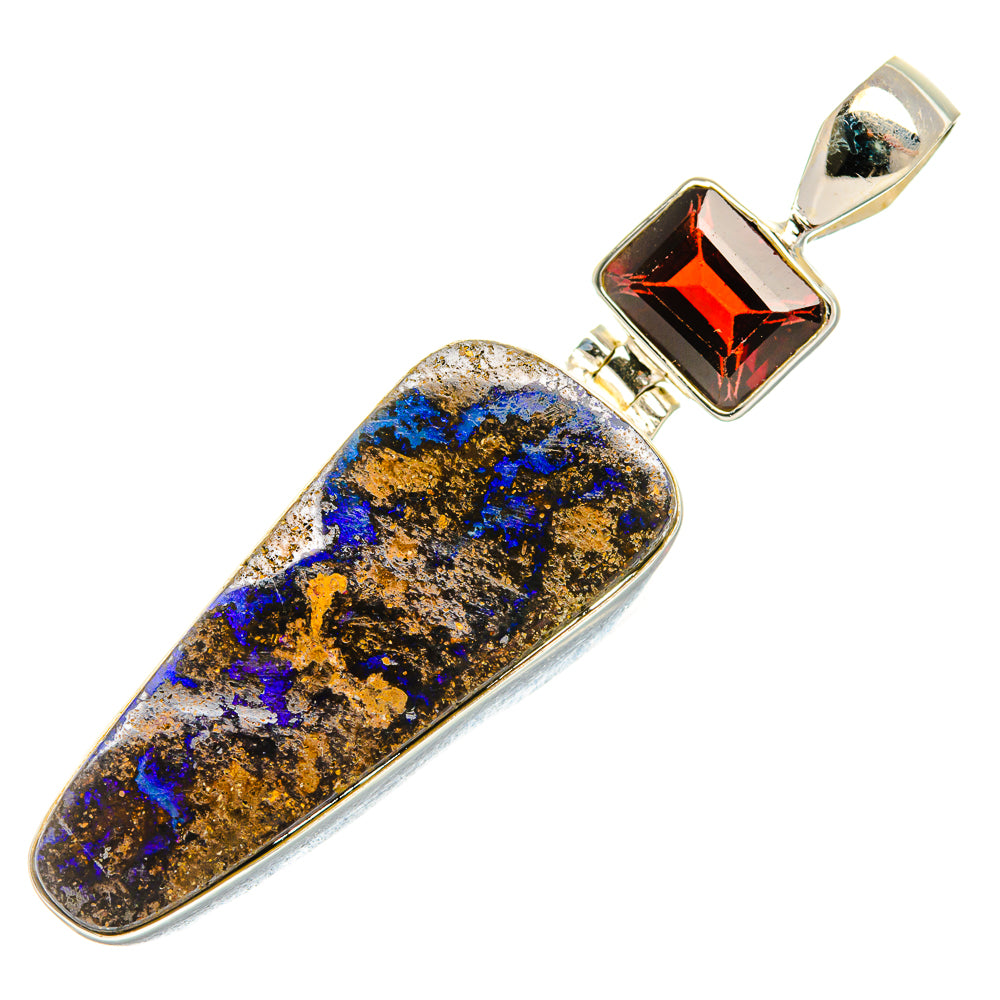 Boulder Opal, Garnet Pendant 2 1/4" (925 Sterling Silver) PD37887
