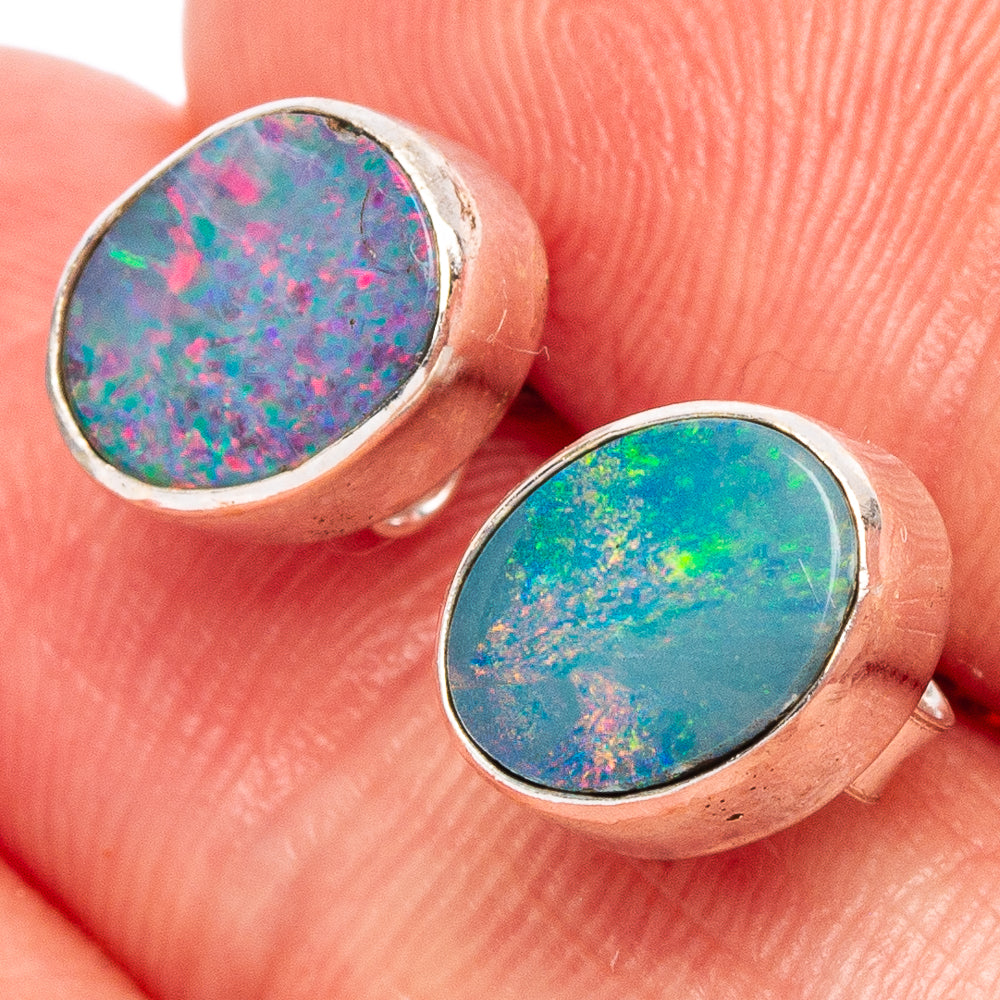 Rare Doublet Opal Earrings 3/8" (925 Sterling Silver) E2670