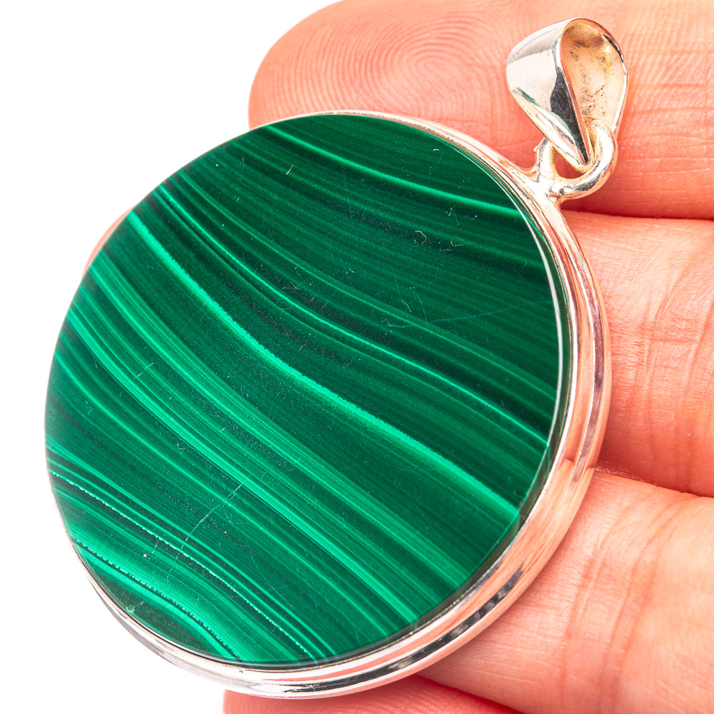 Malachite Coin 925 Sterling Silver Pendant 1 7/8" (925 Sterling Silver) PD38626