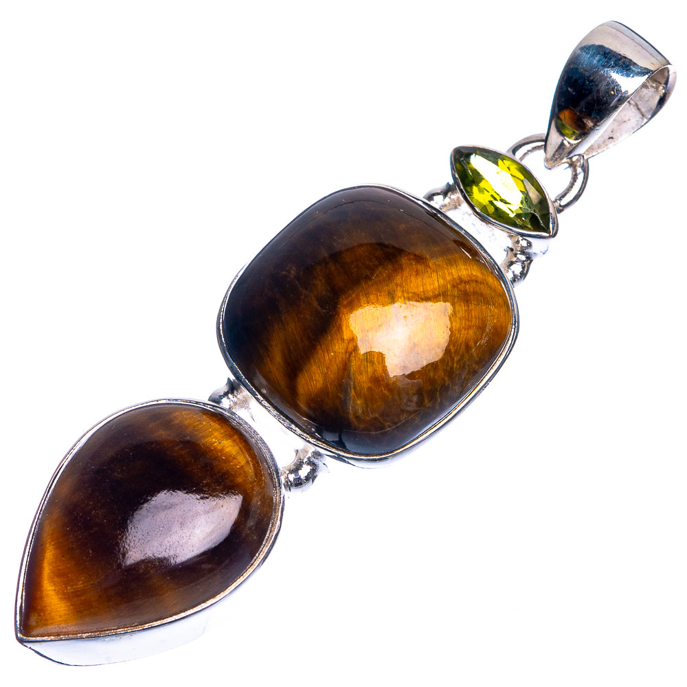 Tiger Eye, Peridot 925 Sterling Silver Pendant 2 1/8"