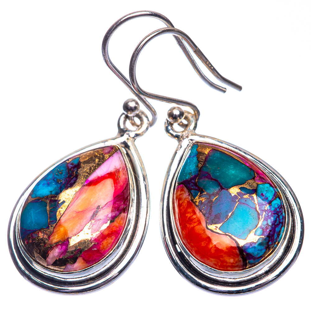 Kingman Pink Dahlia Turquoise Earrings 1 3/8" (925 Sterling Silver) E432527
