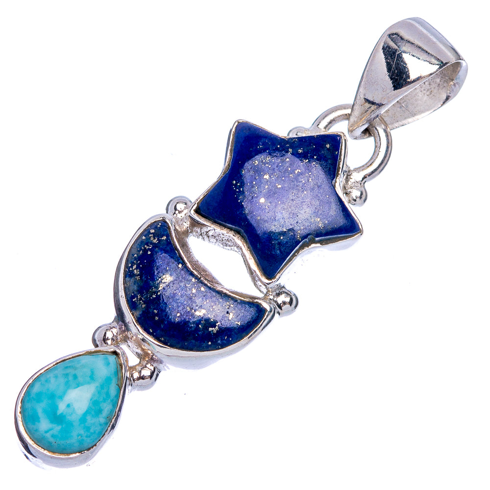 Lapis Lazuli Star, Larimar Pendant 1 1/2" (925 Sterling Silver) P40284