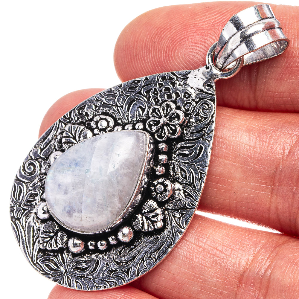 Rainbow Moonstone Pendant 2 1/8" (German Silver)