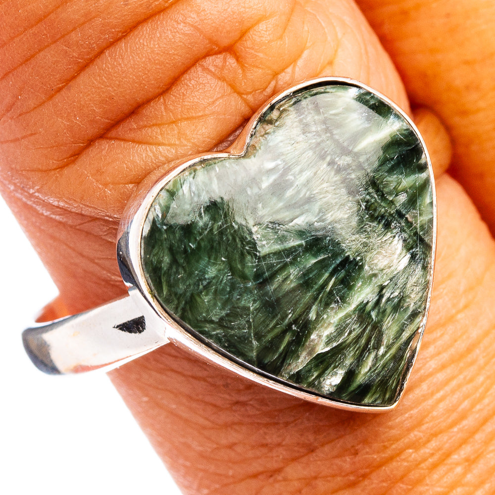 Seraphinite Heart Ring Size 10.5 (.925 Sterling Silver)