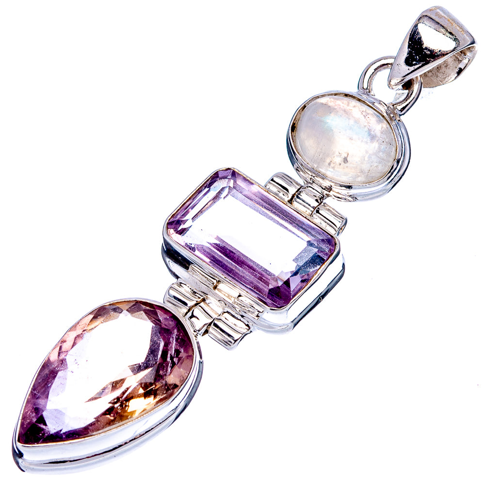 Premium Ametrine, Amethyst, Rainbow Moonstone Pendant 2 1/8" (.925 Sterling Silver)