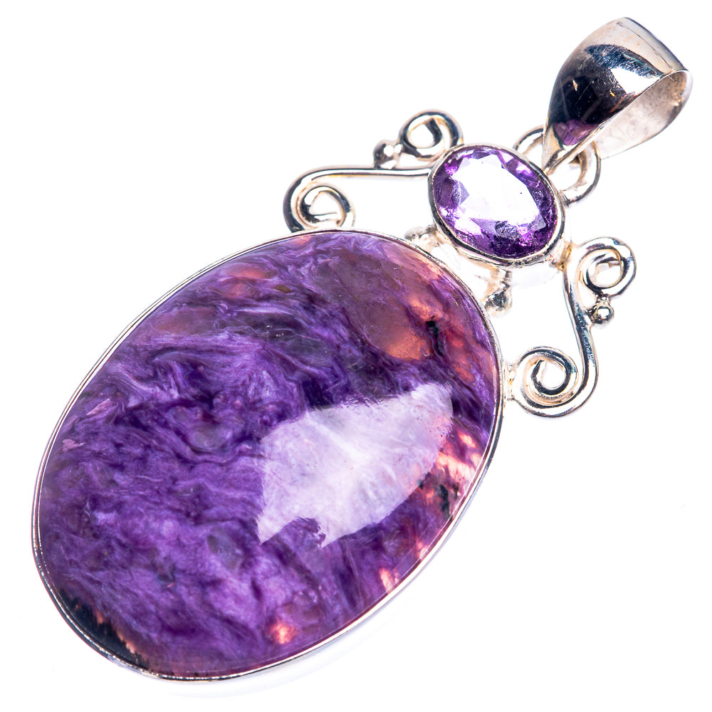Charoite, Amethyst 925 Sterling Silver Pendant 1 7/8"