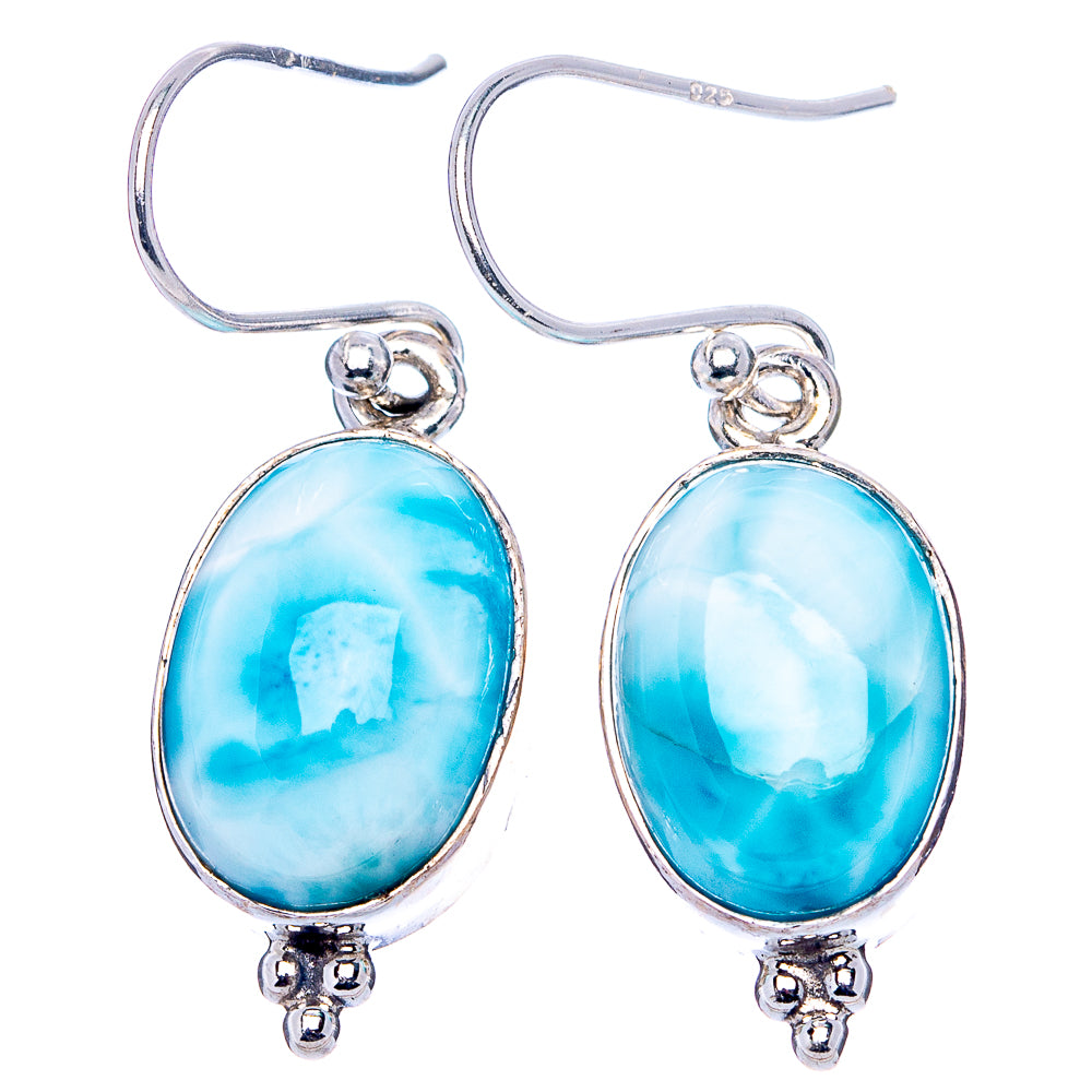 Rare Larimar Earrings 1 3/8" (.925 Sterling Silver)