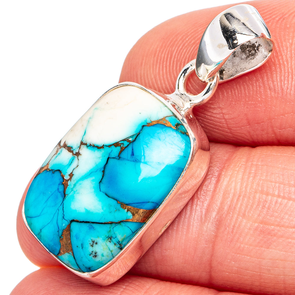 Ice Blue Dahlia Mohave Turquoise Pendant 1 1/4" (.925 Sterling Silver)