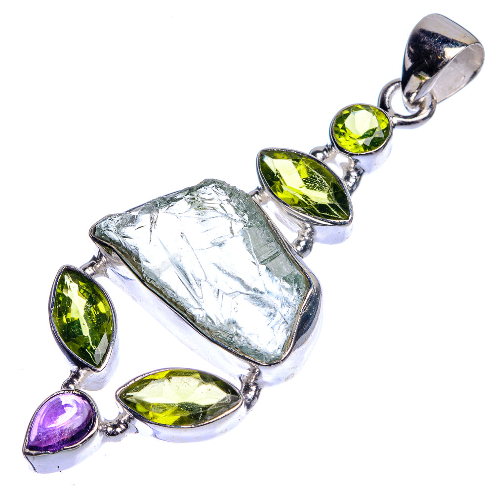 Rough Green Amethyst, Peridot, Amethyst Pendant 2 1/8" (925 Sterling Silver) P39725