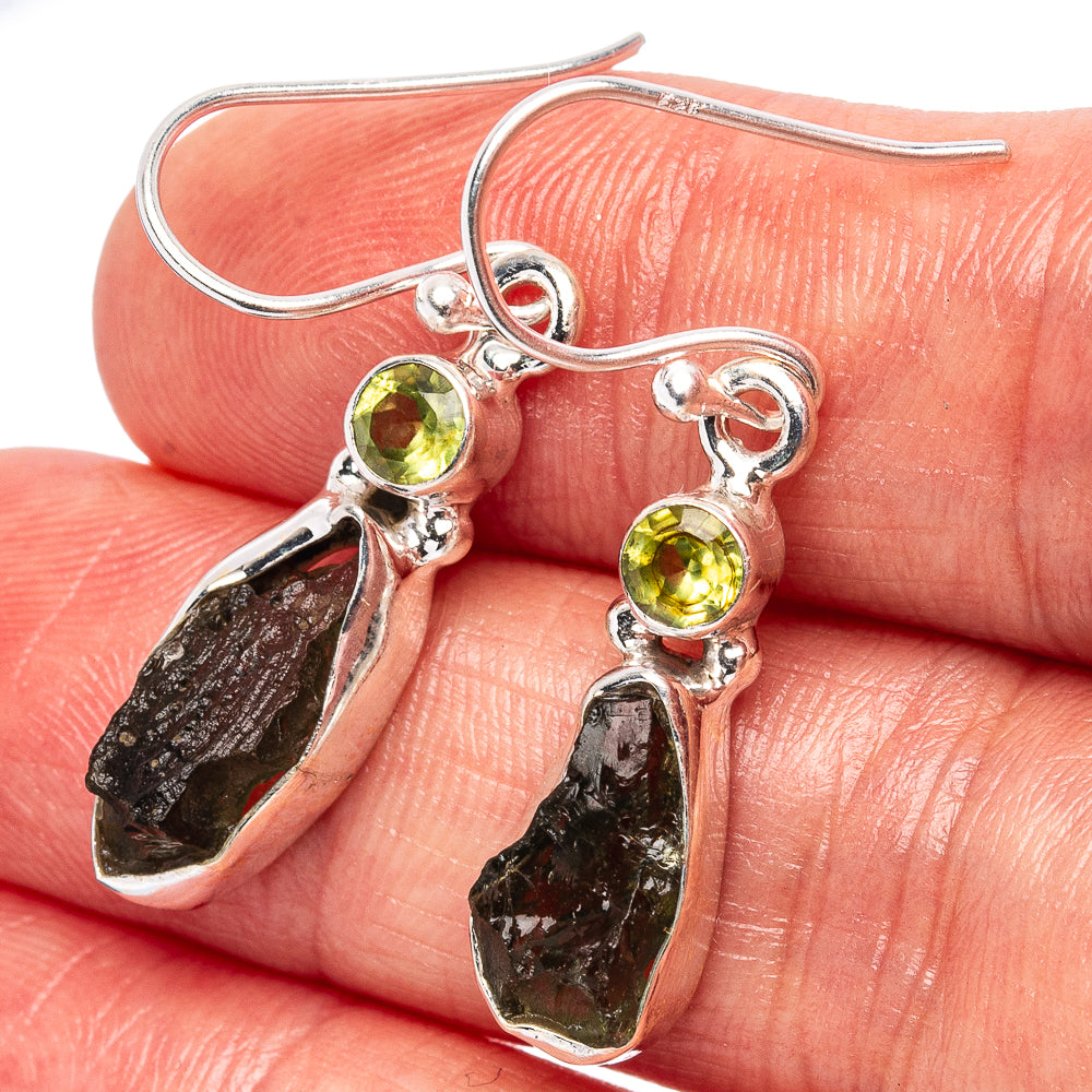 Rare Moldavite Earrings 1 3/8" (.925 Sterling Silver)