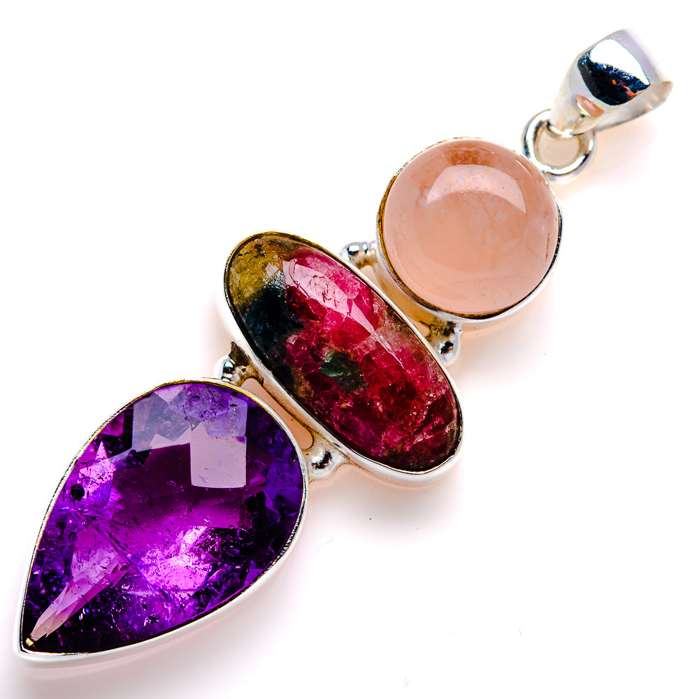 Amethyst, Tourmaline, Rose Quartz Pendant 2 1/4" (925 Sterling Silver) PD38087