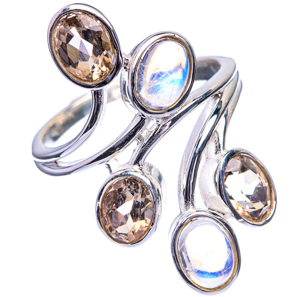 Rainbow Moonstone, Smoky Quartz Ring Size 8.5 (925 Sterling Silver) R143141