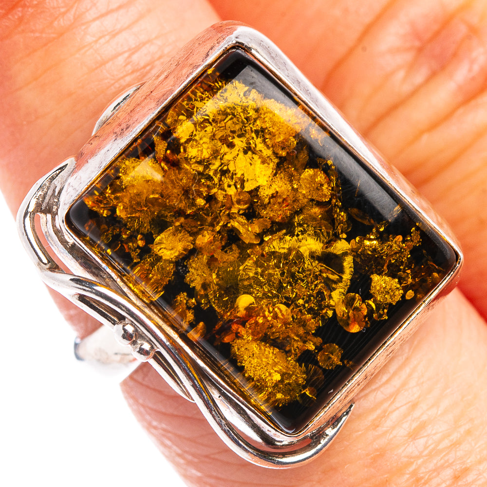 Baltic Amber Ring Size 7 Adjustable (.925 Sterling Silver)