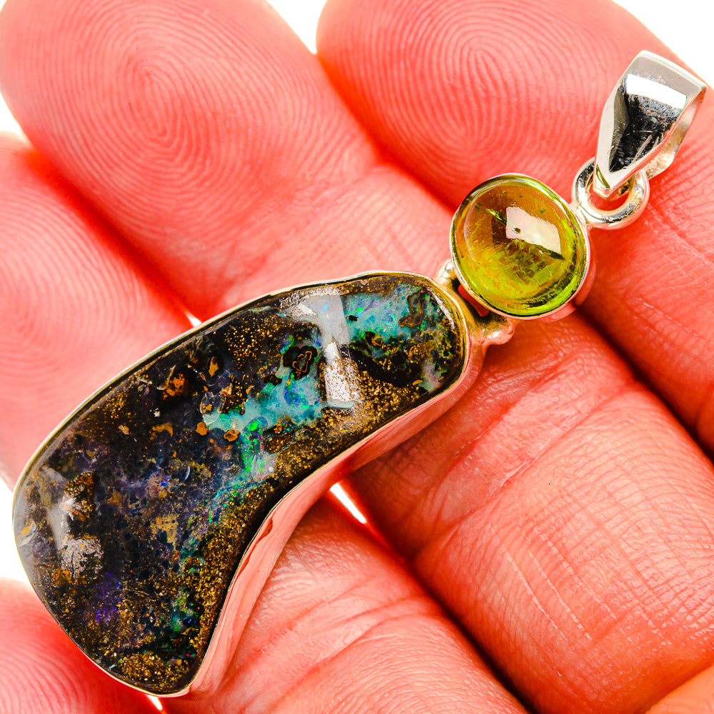 Boulder Opal, Peridot Pendant 2" (925 Sterling Silver) PD37968