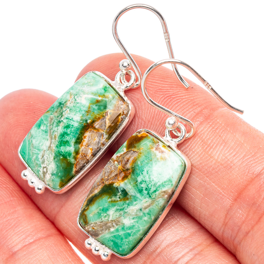 Boulder Chrysoprase Earrings 1 3/8" (925 Sterling Silver) E1756