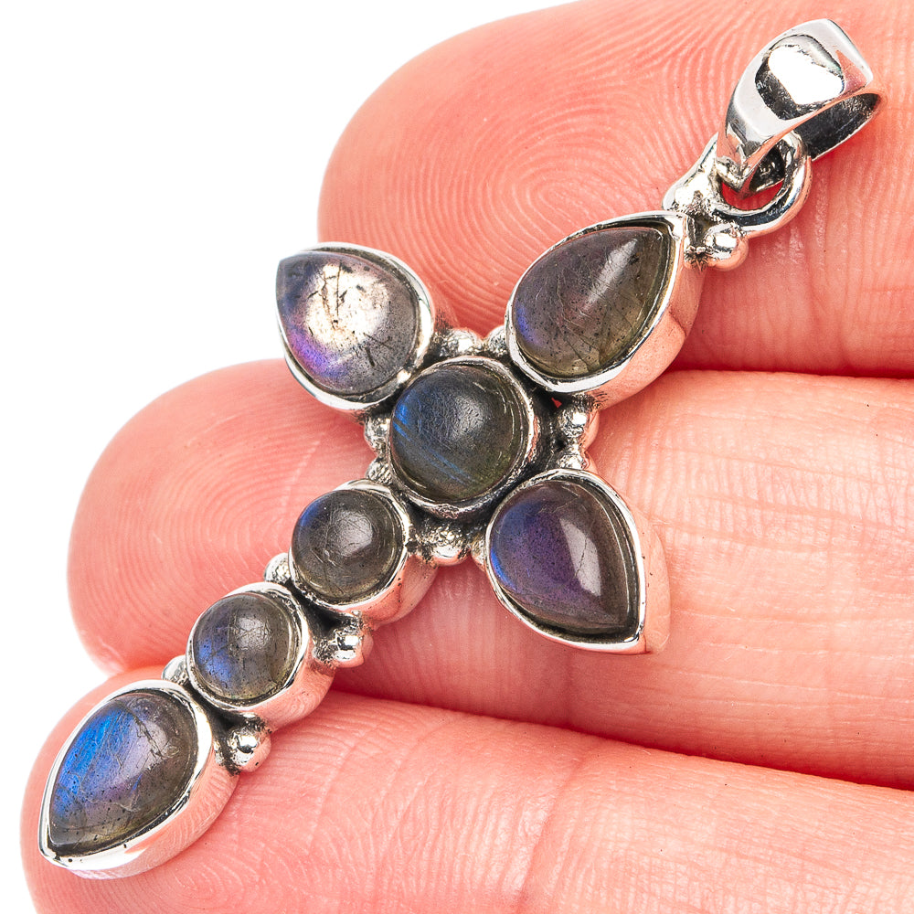 Dainty Labradorite Cross Pendant 1 3/4" (925 Sterling Silver) P45343