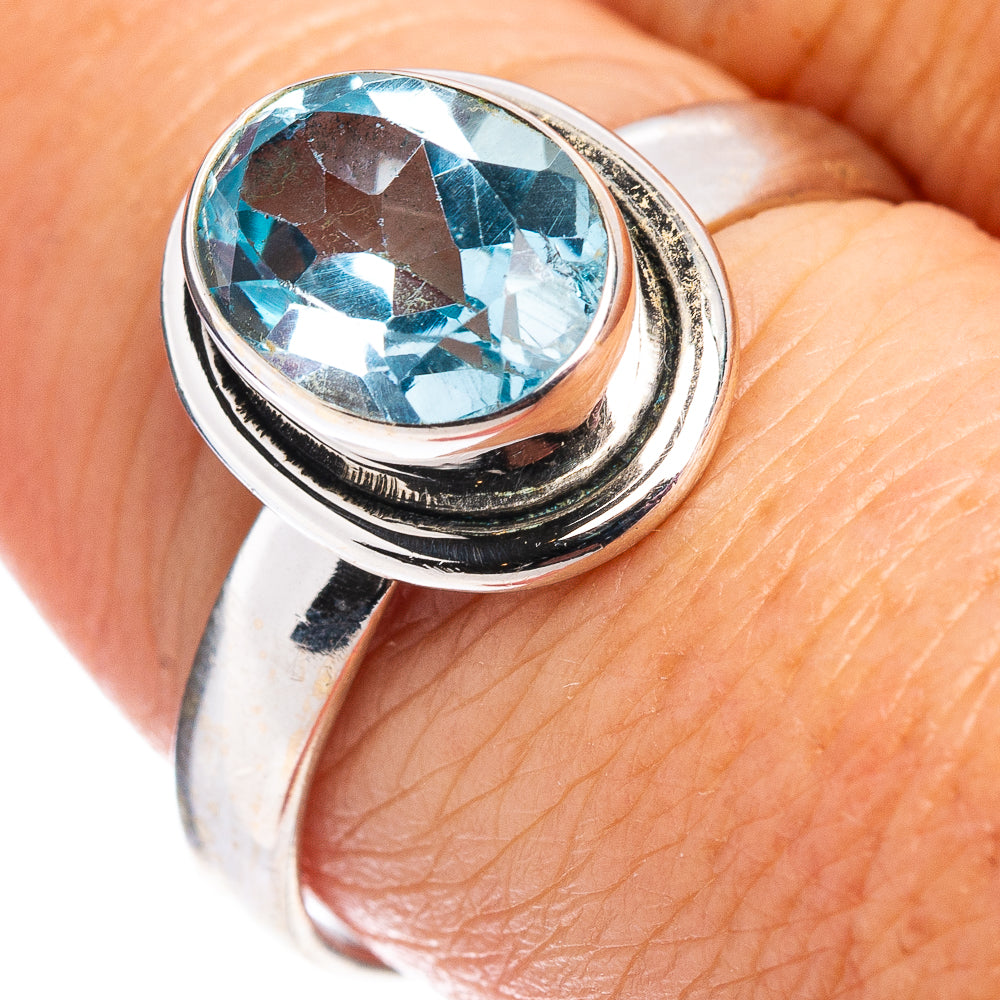 Faceted Blue Topaz Ring Size 8.25 (.925 Sterling Silver)