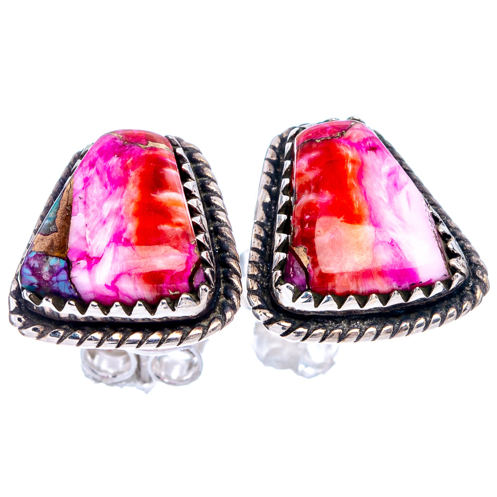 Pink Dahlia Mohave Turquoise Earrings 1/2" (.925 Sterling Silver)