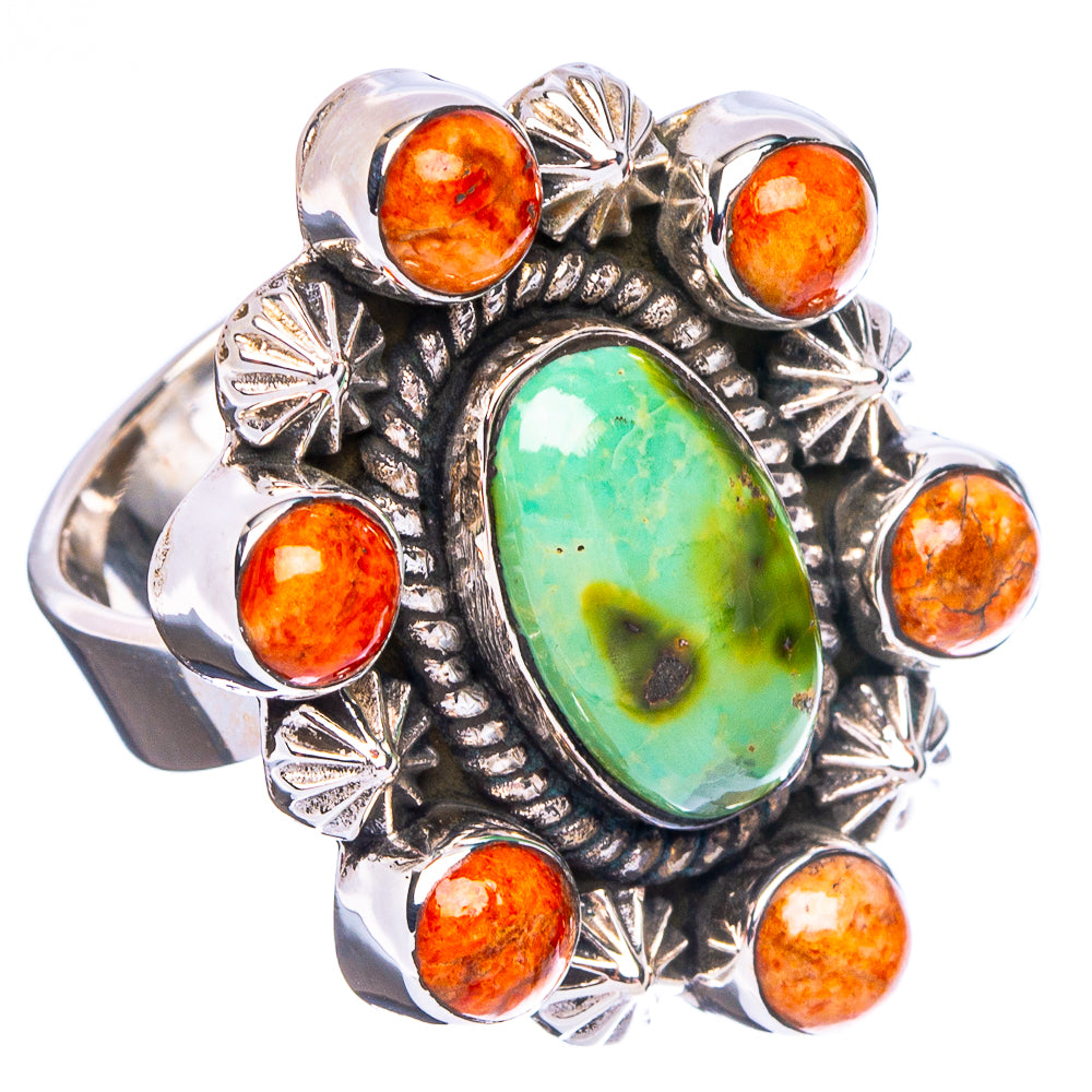 Sonoran Gold Turquoise Native Style, Sponge Coral Ring Size 7 Adjustable (.925 Sterling Silver) Exclusive