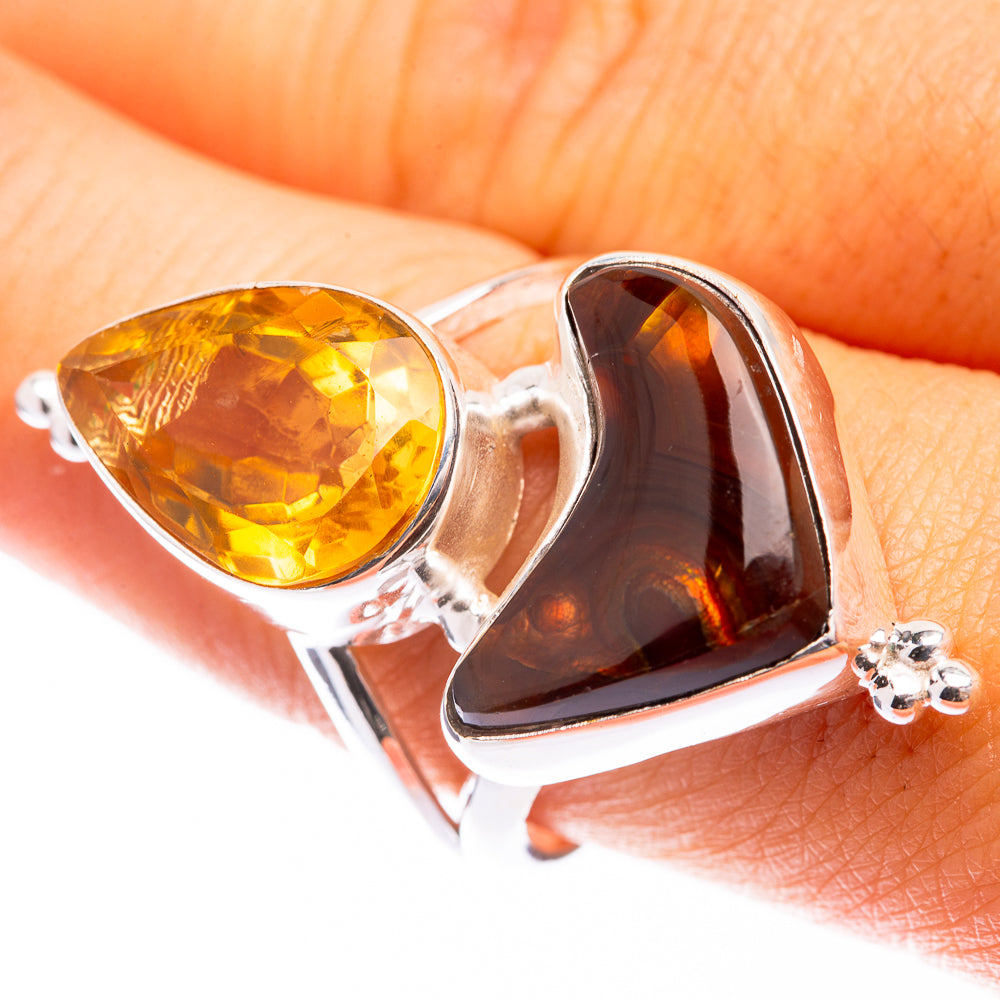 Large Mexican Fire Agate, Citrine Ring Size 9 (925 Sterling Silver) R141395