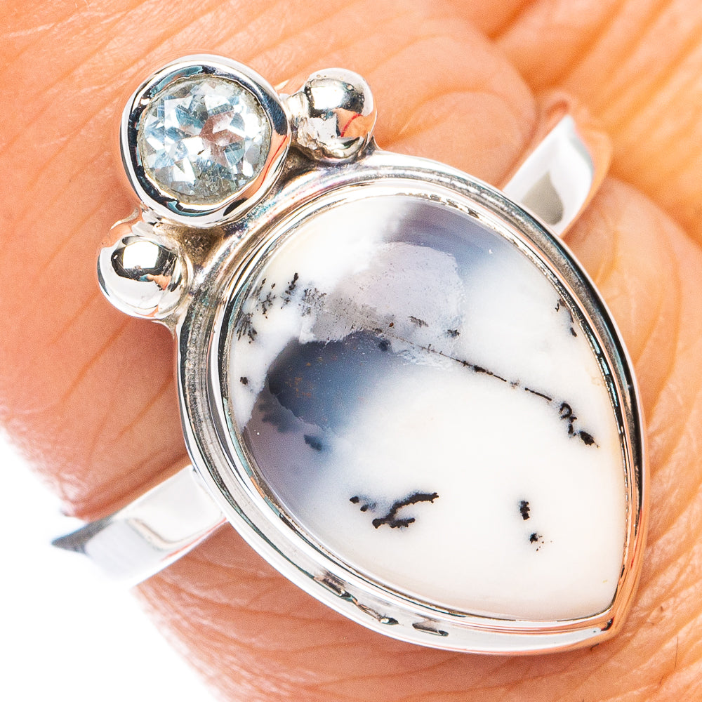 Premium Dendritic Opal, Blue Topaz Ring Size 7.75 (925 Sterling Silver) R7620