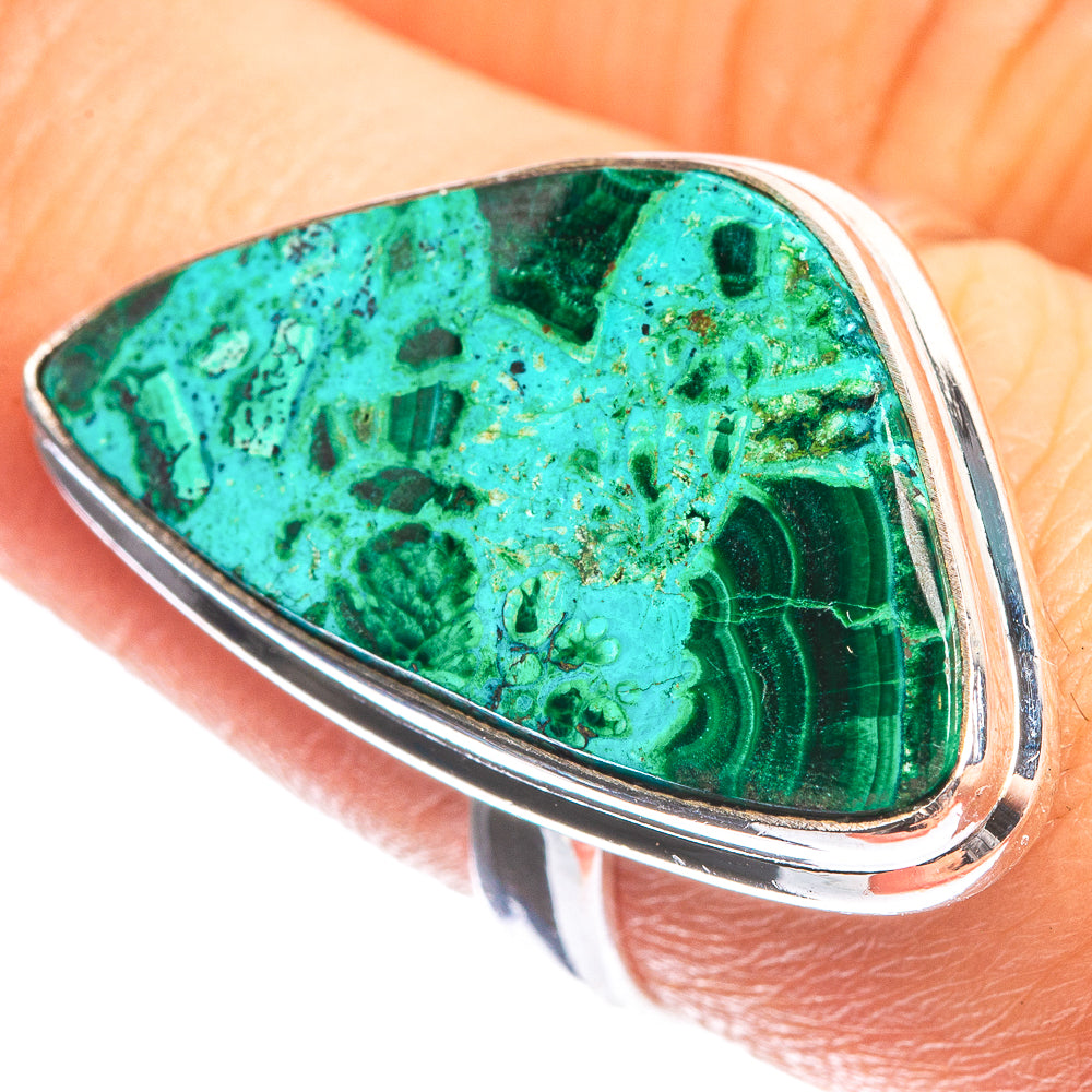 Malachite In Chrysocolla 925 Sterling Silver Ring Size 7.5