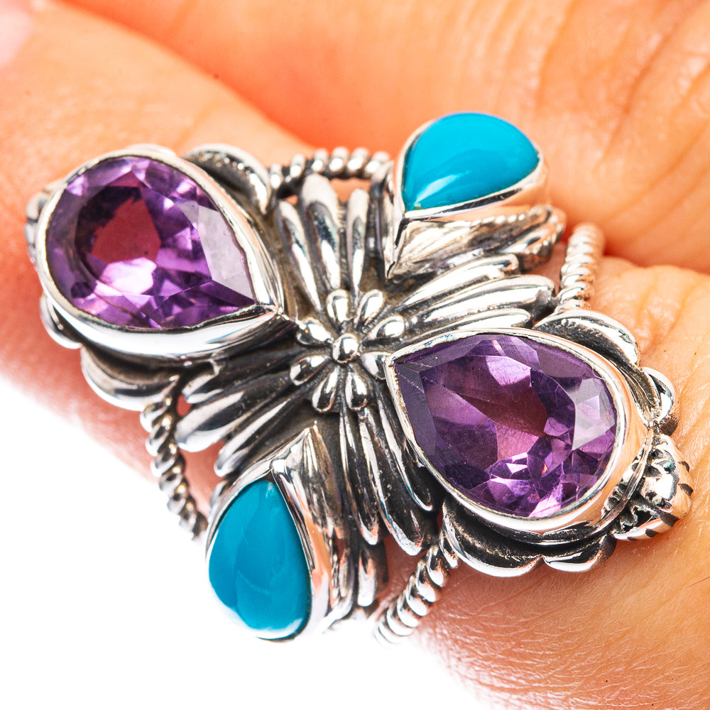 Large Faceted Amethyst, Sleeping Beauty Turquoise Ring Size 6 (925 Sterling Silver) R142484