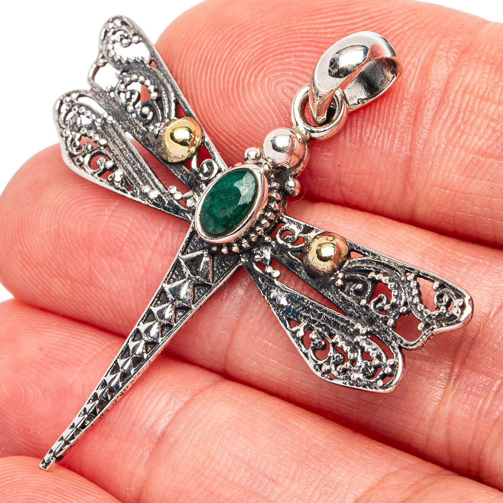 Dainty Green Sillimanite Dragonfly Pendant 1 5/8" (925 Sterling Silver) P45583