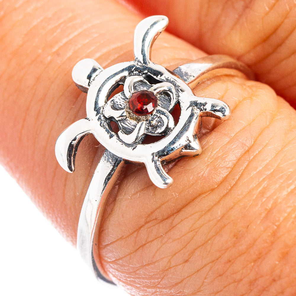 Garnet Seaturtle Dainty Ring Size 7.75 (.925 Sterling Silver)