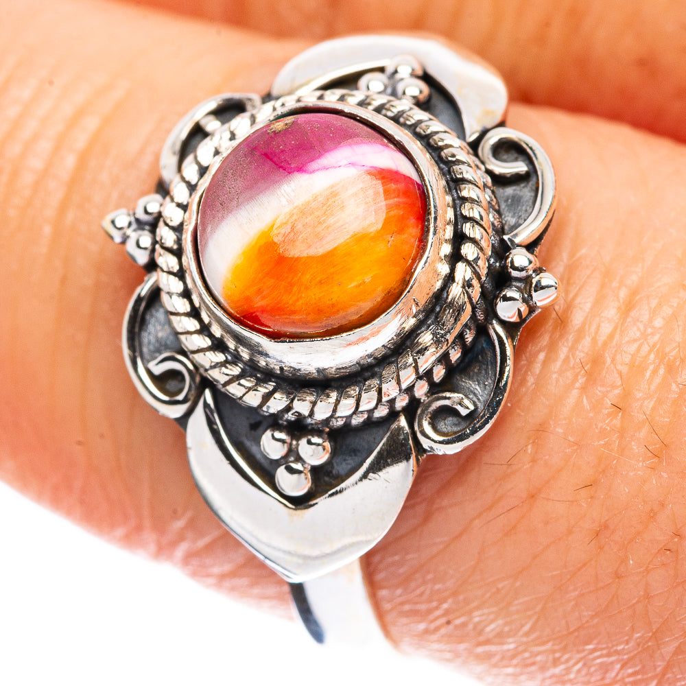 Kingman Pink Dahlia Turquoise Ring Size 8.25 (925 Sterling Silver) R3196