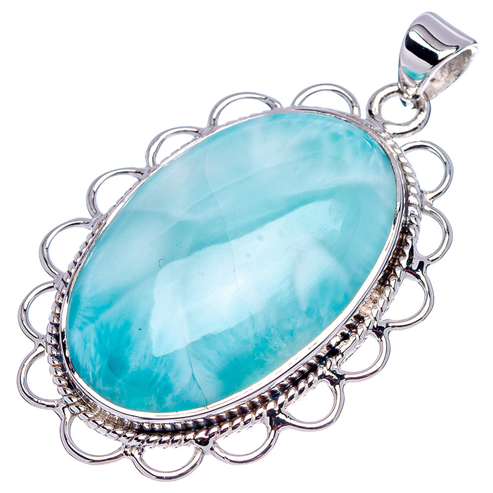 Premium Larimar Pendant 1 5/8" (.925 Sterling Silver)